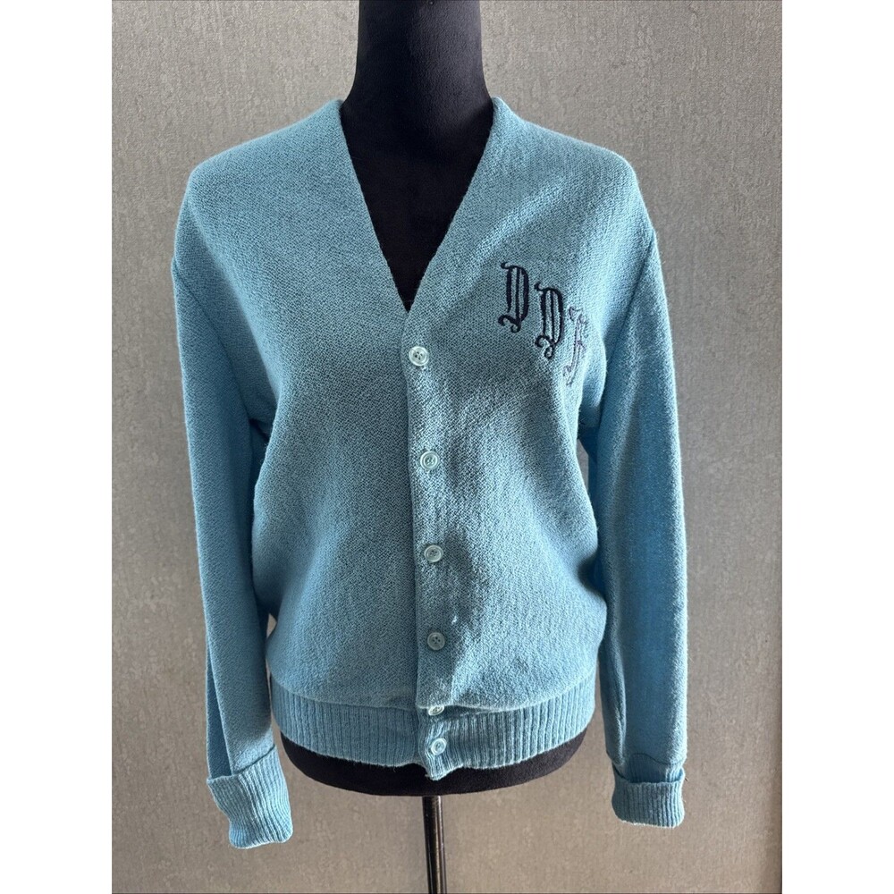 Vintage 60s Ardleigh Sportswear 100% Alpaca Cardigan Knit Sweater Turquoise DDF